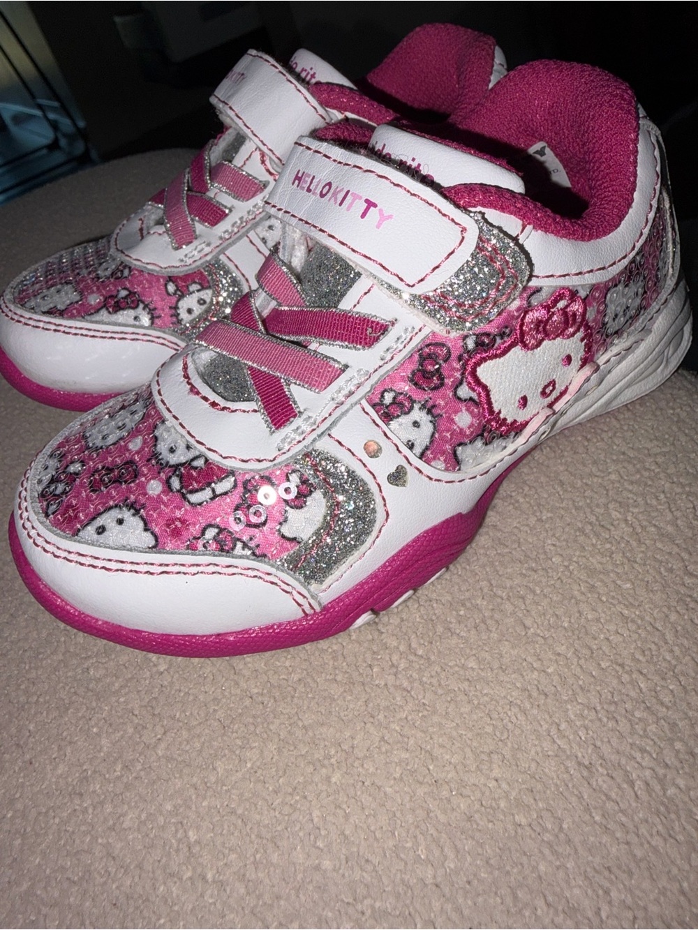 Hello Kitty Pink White Glitter Sequin Kids Sneakers
